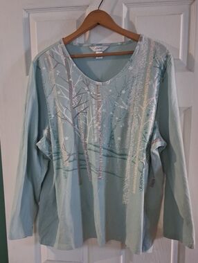 CJ Banks Mint Green Long Sleeve Graphic Knit Top